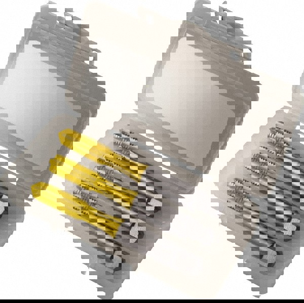 Tap Set: M8 x 1.25 Metric, 4 Flute, Bottoming Plug & Taper, High Speed Steel, TiN Finish